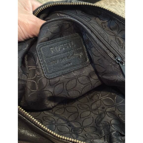 Vintage Fossil Women's Black Leather Foldover Modern Cargo Crossbody Bag - Picture 9 of 11